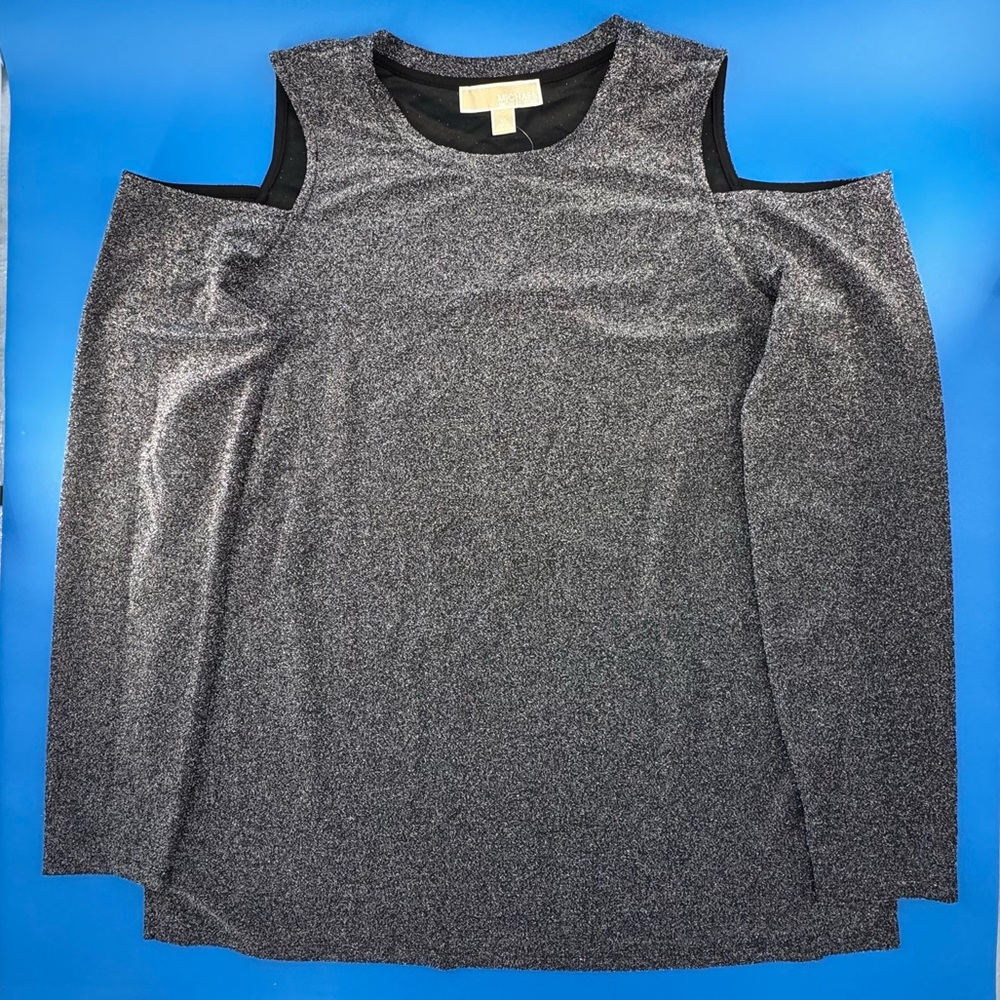Michael Kors Black & Silver Glitter Off-the-Shoulder Shirt (NWT)